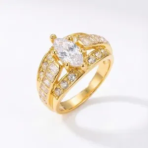 Authentic [US STOCK] 1.5ct Marquise Zircon Ring 18K Gold Plated Women Jewelry US Size 9