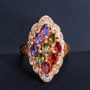 Authentic Luxury Gold Plated Marquise Cubic Zirconia Ring Women Wedding Party Jewelry