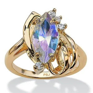 Authentic Marquise-Cut Aurora Borealis Crystal Ring in Gold-Plated