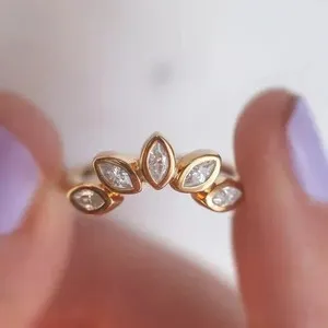 Authentic Celestial Love: 1 Ct Marquise Moissanite Engagement Ring in 14K Gold Plated