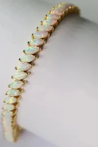 Authentic 6 CT Marquise Cut Lab Created Opal Tennis Bracelet 14k Yellow Gold Plated