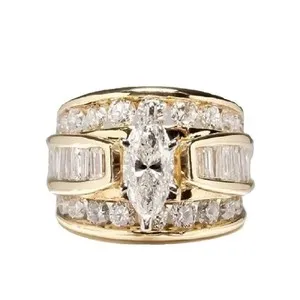 Authentic Hsitgexf Wedding Ring Set for Women 14K Gold Plated Marquise US Size 10,