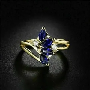 Authentic Marquise Simulated Sapphire Women's Gorgeous Band Ring In 14k Yellow Gold Plated