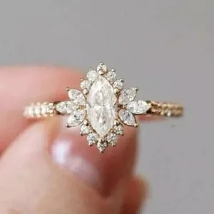 Authentic 2Ct Marquise Cut White Moissanite Women's Wedding Ring 14K Yellow Gold Plated
