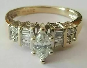 Authentic 3Ct Marquise Simulated Diamond Women's Engagement Ring 14K Yellow Gold Plated