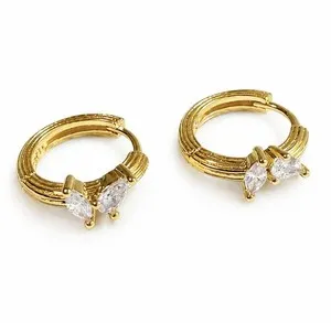 Authentic 18K Gold Plated Double Marquise CZ Huggie Hoop Earrings 925 Silver Post 367