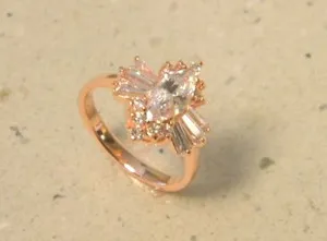 Authentic Lady's Women's Marquise & Baguette Rose Pink Gold Plated Ring Size 7