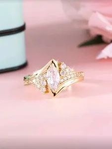 Authentic Gold-Plated Ring Size 8 White/Colorless Marquise Cut CZ Inlay