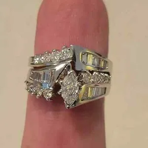 Authentic Marquise Lab Created Diamond Engagement Ring Band Set 14k White Gold Plated 3Ct