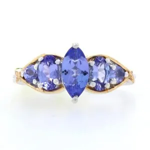 Authentic Sterling Silver Tanzanite Ring - 925 Gold Plated Marquise Cut 1.04ctw