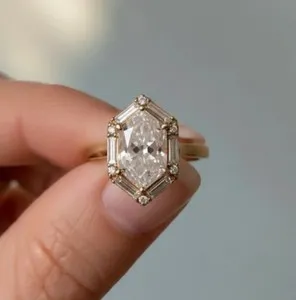 Authentic 3 Ct Dutch Marquise Cut Moissanite Halo Cocktail Ring In 14k Yellow Gold Plated