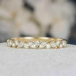 Authentic 2Ct Marquise Simulated Diamond Eternity Wedding Band Ring 14K Yellow Gold Plated