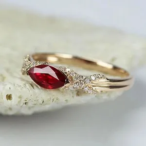 Authentic 2.56 Ct Marquise Simulated Ruby Women's Engagement Ring 14k Yellow Gold Plated