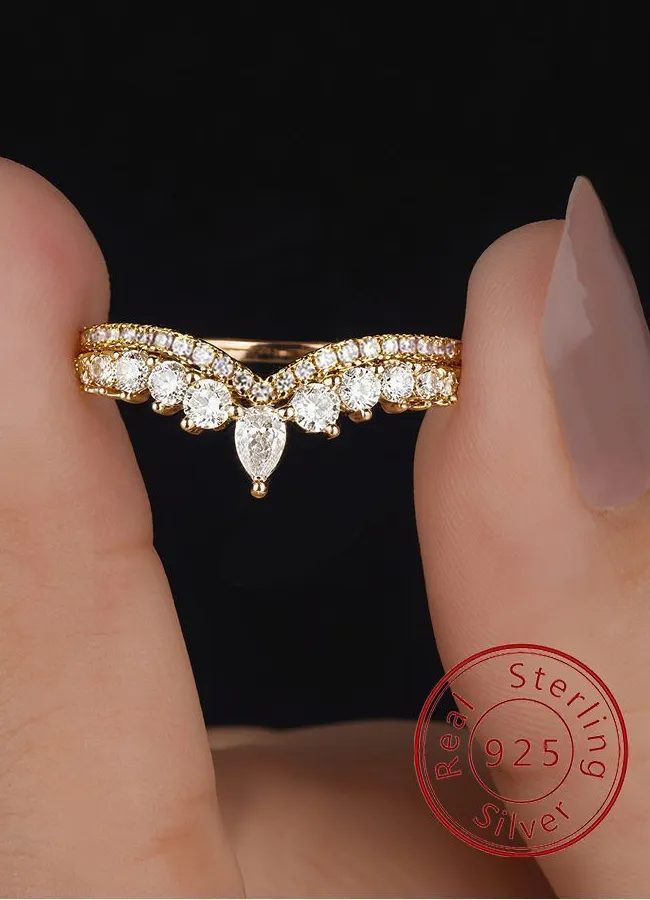 Authentic 925 Sterling Silver Classic Water Drop Round Zircon Crown Ring For Women Engagement Wedding Luxury High Quality Fine Jewelry