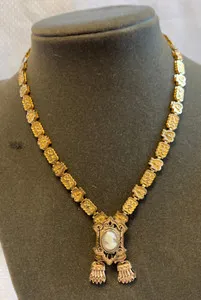 Authentic Antique Necklace Gold Plated Cameo Art Deco Box Clasp Goldtone Ornate Jewelry