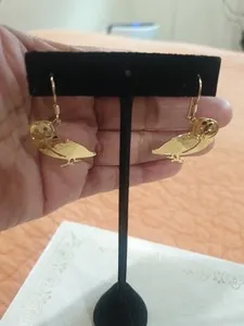 Authentic VTG Signed Wild Bryde GoldTone Open Metalwork Owl Dangle Earrings Gold Plated