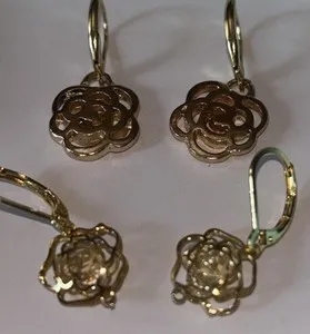 Authentic 2 Pairs Handmade Goldtone Camilla Flower Dangle Earrings with Gold Plated Wires