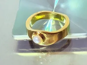 Authentic Mayamar (24K Gold Plated) Hammered Stacker Pearl Ring ~ Goldtone size: 7