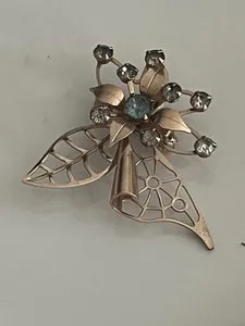Authentic Vintage MCM Goldtone Spiderweb Rhinestone Flower Brooch Gold Plated Or Filled