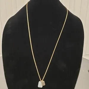 Authentic Gold Plated Necklace w/ Square Goldtone & Silver Dangles -