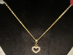 Authentic Goldtone Heart with Pearls w/ 18 inch Gold plated chain Handmade