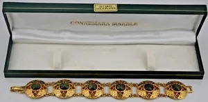 Authentic Goldtone Metal 18K Gold Plated Connemara Marble Bracelet 7.75" Sign 2279