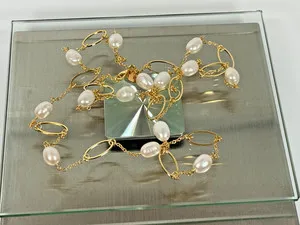 Authentic Vanya ~ Lara 22K Gold Plated, and Pearl Necklace Goldtone