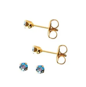 Authentic Sensitive 3mm Gold Plated AB Shimmer Stud Earrings Surgical Mini Goldtone