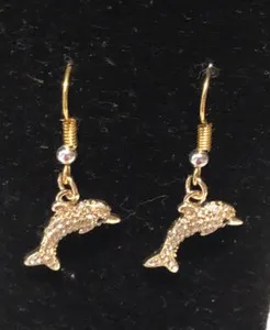 Authentic Goldtone Rhinestone Dolphin Earrings with 18k gold plated earwires Handmade