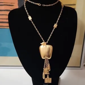 Authentic Goldtone School Teacher Themed Apple Pendant Necklace (14K Gold Plated)