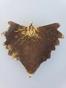 Authentic Vintage Gold Plated Goldtone Real Leaf Pendant Handmade 1980's 2" No Chain