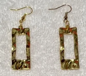 Authentic Hammered Large Goldtone Rectangle Earrings w/Gold plated earwires Handmade