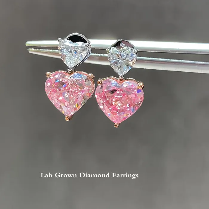 Authentic Each 0.5Ct Pink Heart & Each 0.1ct Heart Cut VS Lab Grown Diamond Earrings pendant 14k Two Tone Gold Earrings For Women IGI