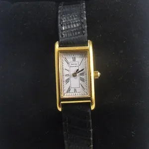 Authentic Tiffany Co. Ladies Gold Plated 24mm Tank Cocktail Watch Lizard Strap no monogram