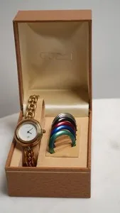 Authentic Gucci 11/12 Vintage Interchangeable Bezel Watch Gold Plated Rice Link Ladies 110