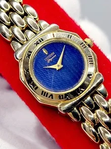 Authentic Works [N. MINT] Citizen Elegance Ladies Blue Dial Gold Plated Watch