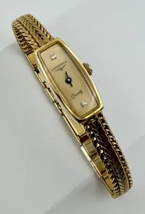 Authentic Vintage Longines Gold Plated Ladies Diamond Accent Watch Mesh MA-9292-Q375