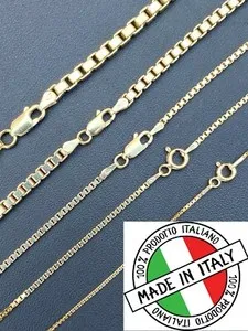 Authentic 14k Gold Plated Real Solid 925 Sterling Silver Box Chain Necklace Men Ladies