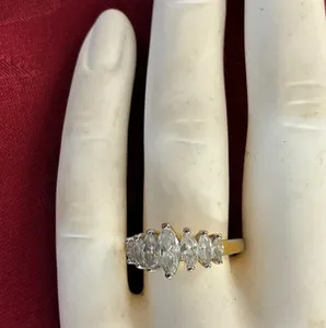 Authentic Ladies Gold Plated 7 -Stone Marquise Cubic Zirconia Ring- Size 8