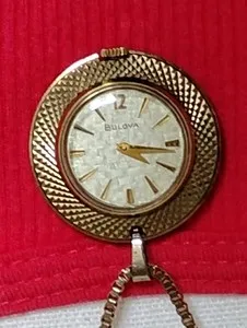 Authentic Vtg 1963 Ladies Bulova Pendant Watch Gold Plated Perfect Time 25" Chain