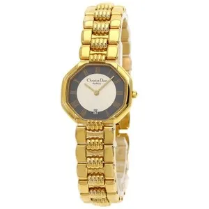Authentic CHRISTIAN DIOR Octagon Watches D48-153 Gold Plated/Gold Plated Ladies