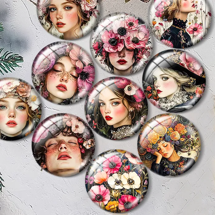 Authentic The Lady and the Flowers 12/18/20/25mm glass cabochon bracelet pendant rings for jewelry demo earrings back Making findings