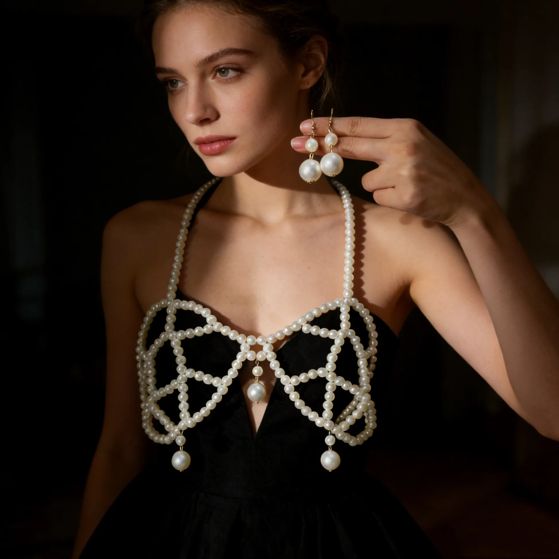 Authentic Ocean's Embrace Siren's Song Beaded Bra & Earring Set - Lunar Pearl & Coral Charm