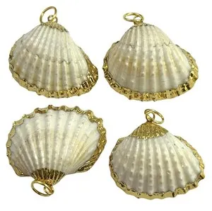 Authentic Vintage Seashell Charm Lot Clam Shell Necklace Pendant Gold Plated Accent