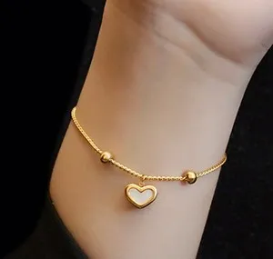Authentic Women Gold Plated Titanium Seashell Heart Adjust Hand Bracelet