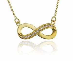 Authentic Gold Plated Sterling Silver Infinity Symbol Necklace with Cubic Zirconia & Chain