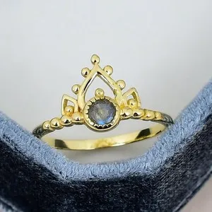 Authentic Celestial Labradorite Crown Ring - Mystic Stone of Inner Awakening and Auric Shielding