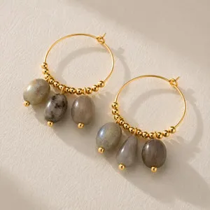 Authentic Aurora's Veil Labradorite Drop Hoop Earrings in 18K Gold Plated