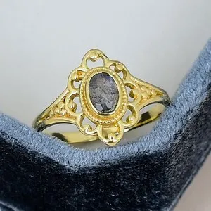 Authentic Labradorite Vintage Filigree 18K Gold Plated Ring for Her Jewelry