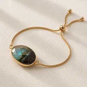 Authentic The Aurora Veil: Natural Labradorite and 18K Gold-Plated Celestial Bracelet